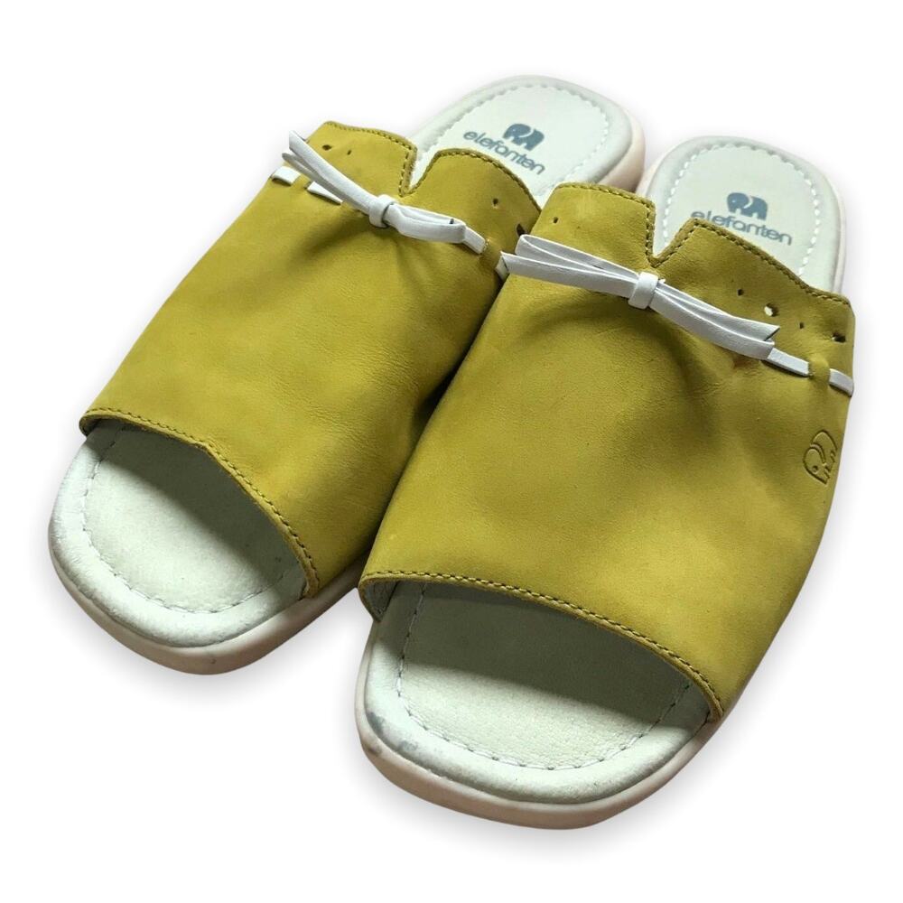 Elefanten Girls Slides Size EU 35 US‎ 3 3.5 Chartreuse Leather Made in Brazil